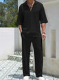 Men’s Johnny-collar knit top and pants set — two-piece