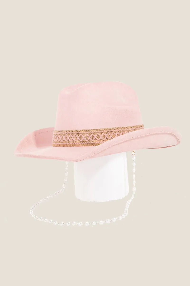 Ornate band cowboy hat — pink
